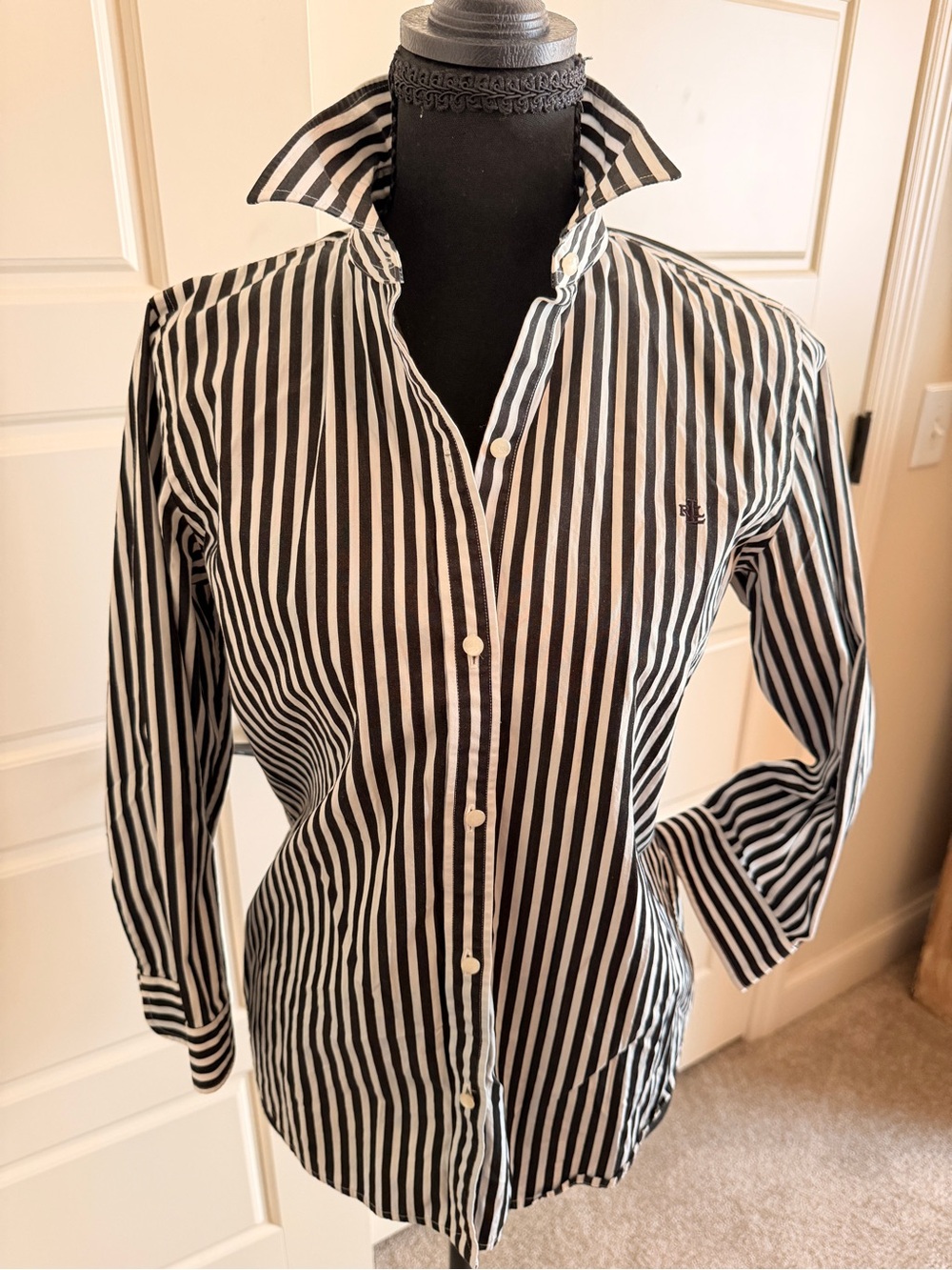 Ralph Lauren Women’s Black and White Striped Button-Down Shirt